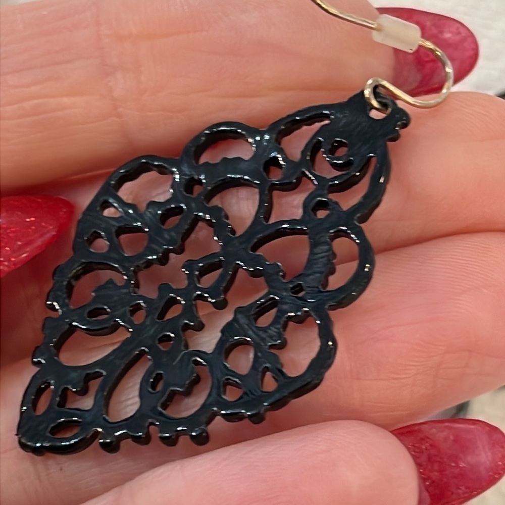 💐5/25 black dark silver open circle 2 pair bundle lot trendy earrings - Picture 4 of 7